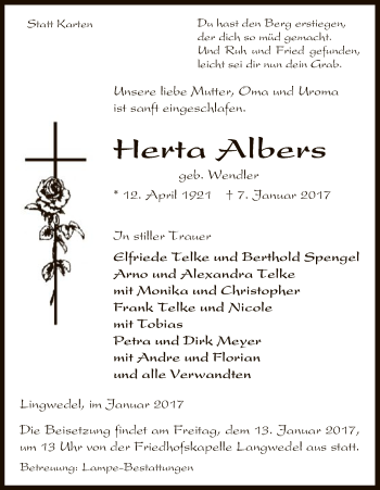 Traueranzeige von Herta Albers von Uelzen