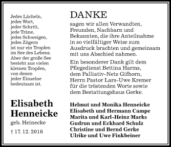 Traueranzeige von Elisabeth Henneicke von Uelzen