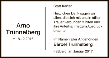 Traueranzeige von Arno Trünnelberg von Uelzen