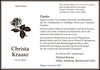 Traueranzeige von Christa Kraasz von Uelzen