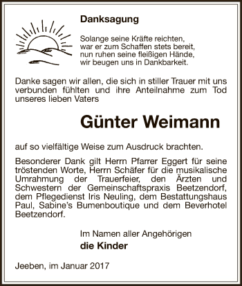 Traueranzeige von Günter Weimann von Uelzen