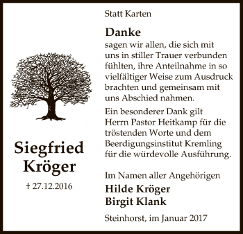 Traueranzeige von Siegfried Kröger von Uelzen