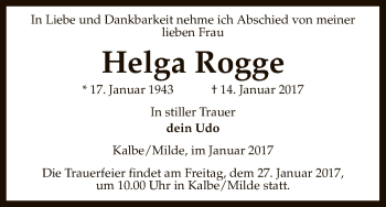 Traueranzeige von Helga Rogge von Uelzen