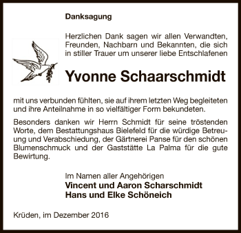 Traueranzeige von Yvonne Schaarschmidt von Uelzen