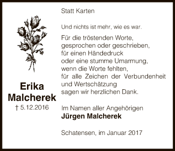 Traueranzeige von Erika Malcherek von Uelzen