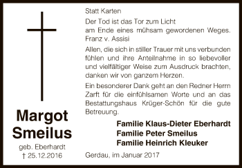 Traueranzeige von Margot Smeilus von Uelzen