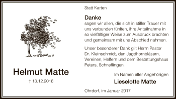 Traueranzeige von Helmut Matte von Uelzen