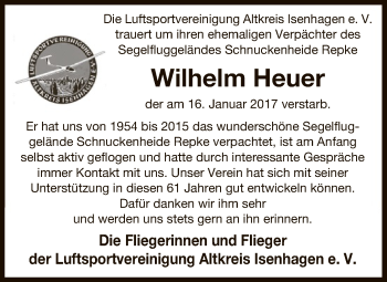 Traueranzeige von Wilhelm Heuer von Uelzen