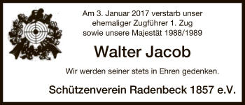 Traueranzeige von Walter Jacob von Uelzen