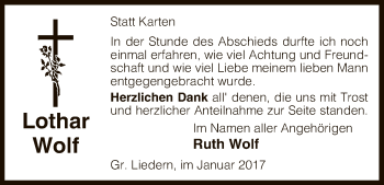 Traueranzeige von Lothar Wolf von Uelzen