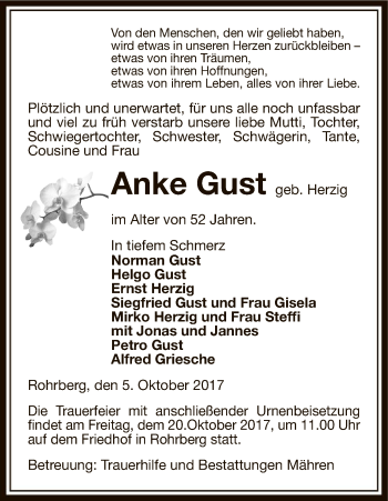 Traueranzeige von Anke Gust von Uelzen