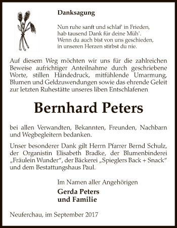 Traueranzeige von Bernhard Peters von Uelzen