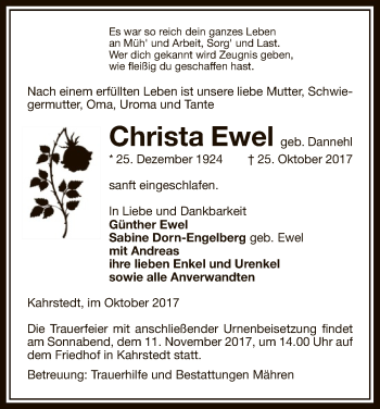 Traueranzeige von Christa Ewel von Uelzen