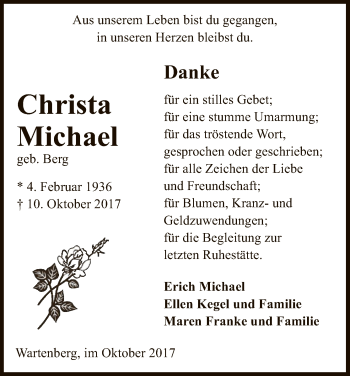 Traueranzeige von Christa Michael von Uelzen