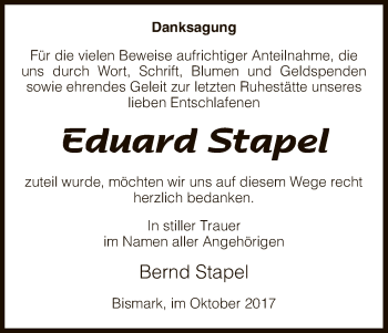 Traueranzeige von Eduard Stapel von Uelzen