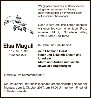 Traueranzeige von Elsa Magull von Uelzen