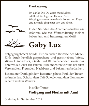 Traueranzeige von Gaby Lux von Uelzen