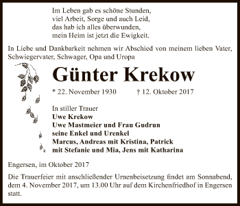 Traueranzeige von Günter Krekow von Uelzen