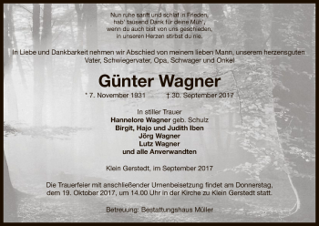 Traueranzeige von Günter Wagner von Uelzen