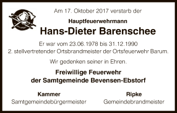 Traueranzeige von Hans-Dieter Barenschee von Uelzen
