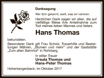 Traueranzeige von Hans Thomas von Uelzen