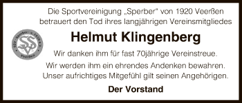 Traueranzeige von Helmut Klingenberg von Uelzen