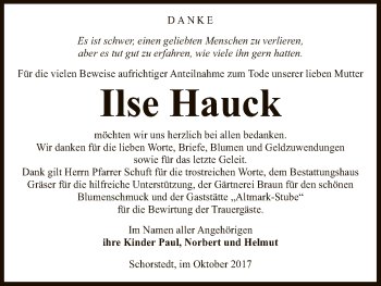 Traueranzeige von Ilse Hauck von Uelzen