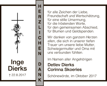 Traueranzeige von Inge Dierks von Uelzen