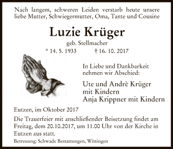 Traueranzeige von Luzie Krüger von Uelzen