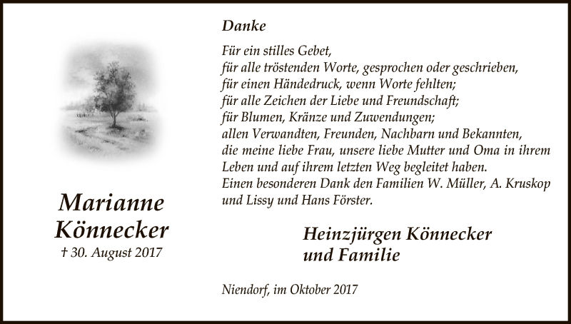  Traueranzeige für Marianne Könnecker vom 07.10.2017 aus Uelzen