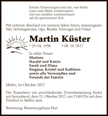 Traueranzeige von Martin Küster von Uelzen