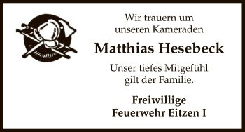 Traueranzeige von Matthias Hesebeck von Uelzen