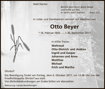 Traueranzeige von Otto Beyer von Uelzen