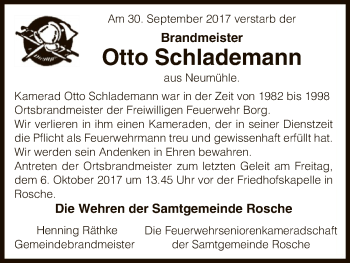 Traueranzeige von Otto Schlademann von Uelzen