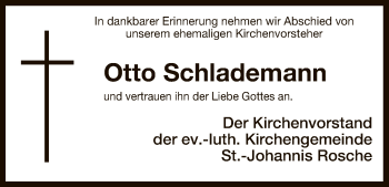 Traueranzeige von Otto Schlademann von Uelzen