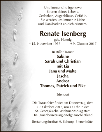 Traueranzeige von Renate Isenberg von Uelzen