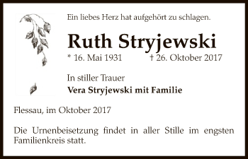 Traueranzeige von Ruth Stryjewski von Uelzen