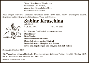 Traueranzeige von Sabine Kruschina von Uelzen