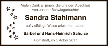 Traueranzeige von Sandra Stahlmann von Uelzen