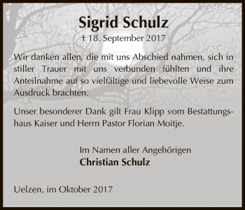 Traueranzeige von Sigrid Schulz von Uelzen