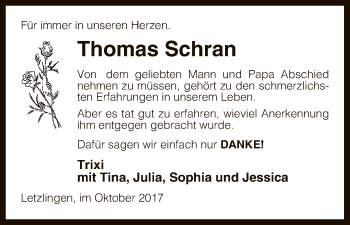 Traueranzeige von Thomas Schran von Uelzen