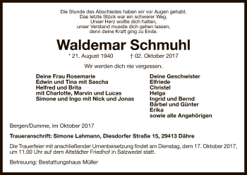 Traueranzeige von Waldemar Schmuhl von Uelzen