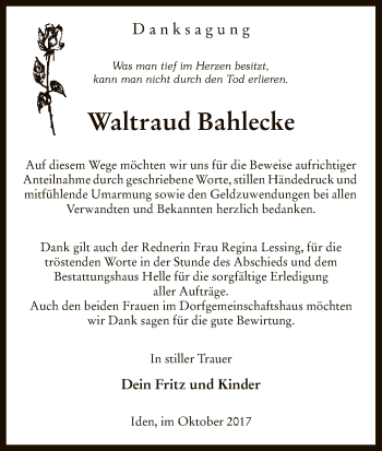 Traueranzeige von Waltraud Bahlecke von Uelzen