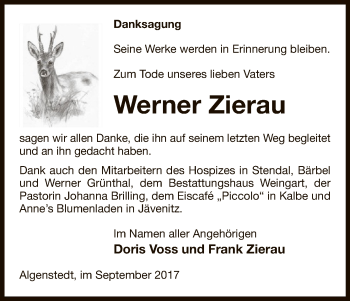 Traueranzeige von Werner Zierau von Uelzen