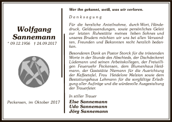 Traueranzeige von Wolfgang Sannemann von Uelzen