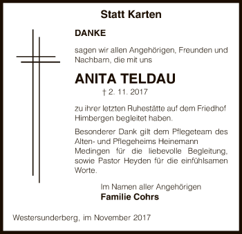 Traueranzeige von Anita Teldau von Uelzen