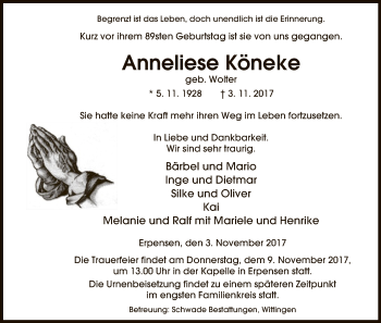 Traueranzeige von Anneliese Köneke von Uelzen