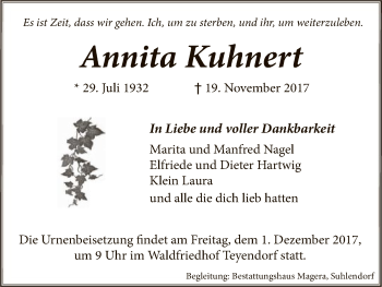 Traueranzeige von Annita Kuhnert von Uelzen