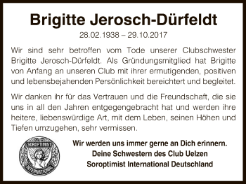 Traueranzeige von Brigitte Jerosch-Dürfeldt von Uelzen