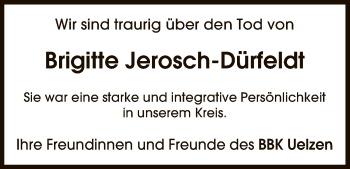 Traueranzeige von Brigitte Jerosch-Dürfeldt von Uelzen